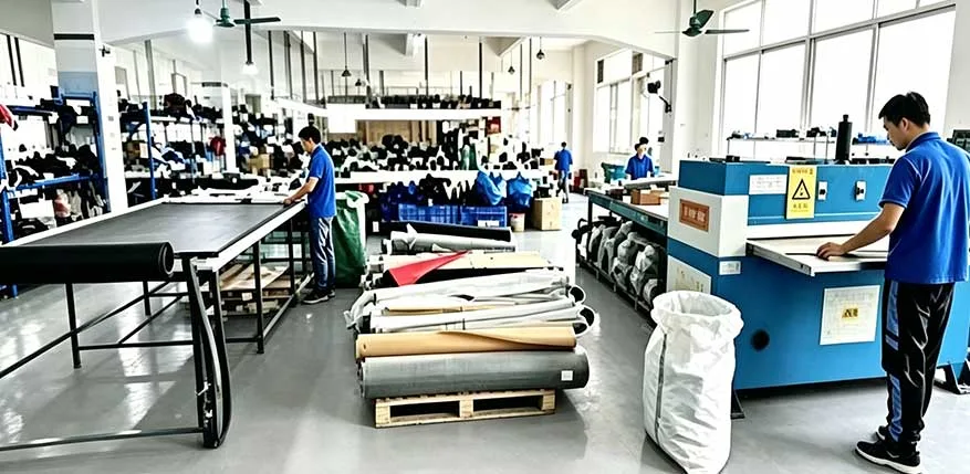 Raw material fabric cutting workshop for car steering wheel covers, automated cutting machine full-process production control
