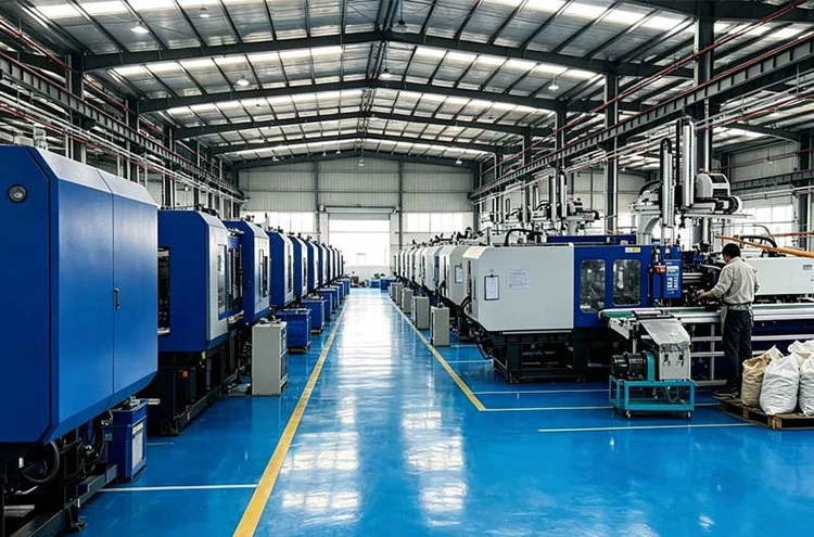 Automated injection molding production line for car booster cable plastic shell, Far East MFG factory workshop